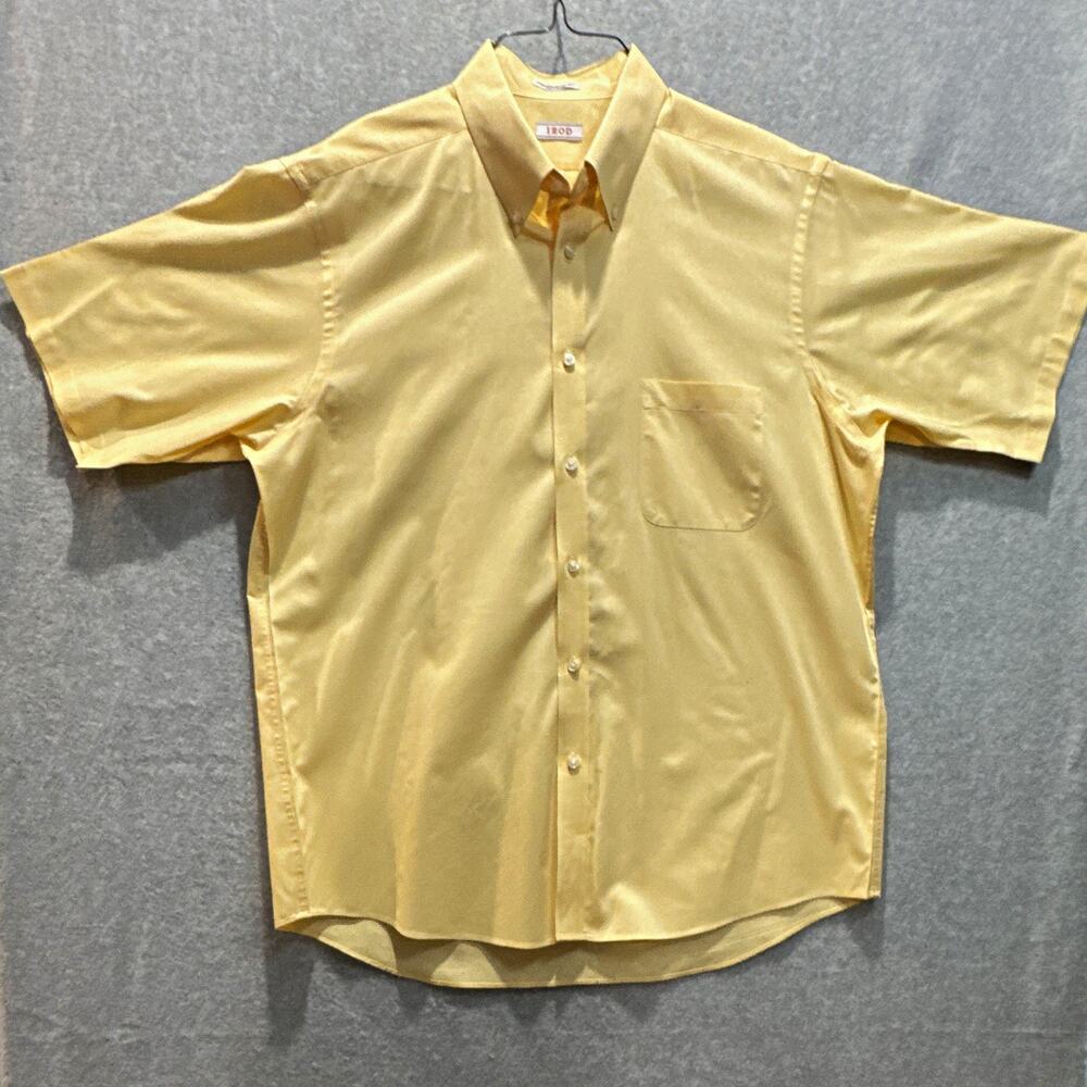 IZOD Mens Yellow Solid Twill Dress Shirt Wrinkle Resistant Quick Dry 17 32/33